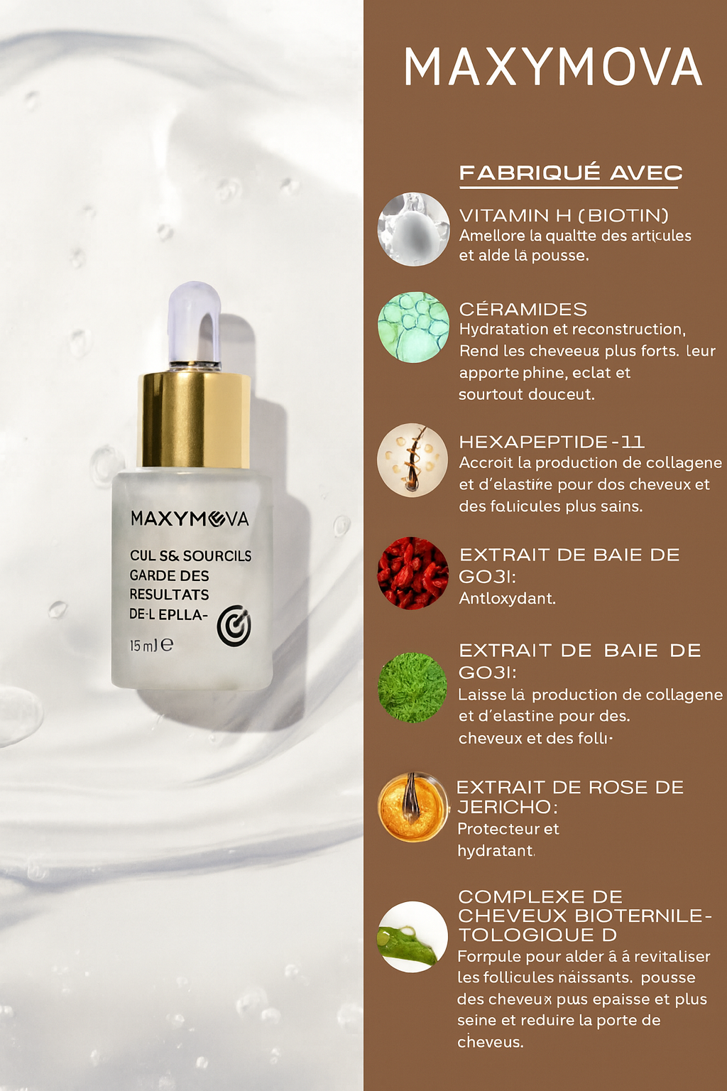 MAXYMOVA Cocktail cils & Sourcils 15ml sans rinçage.